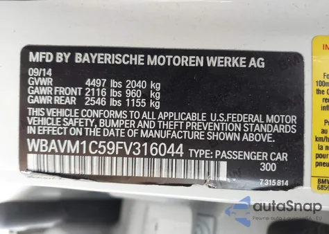 2015 BMW X1 Sdrive28I z USA, uszkodzony, nr VIN WBAVM1C59FV316044